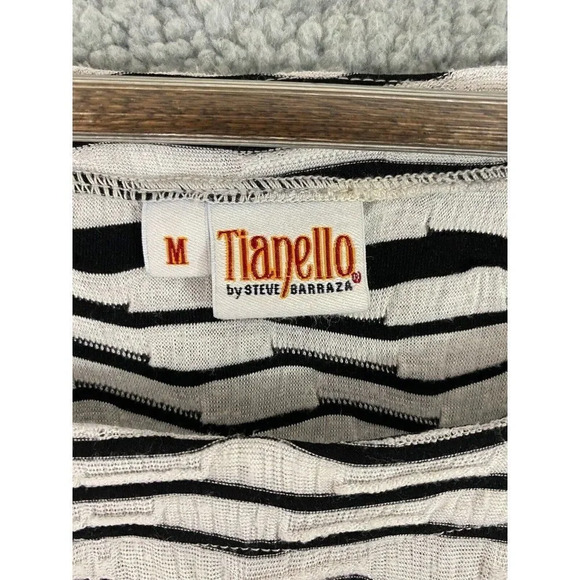 Tianello by steve barraza womens medium blouse black white striped textured knit - Picture 2 of 6